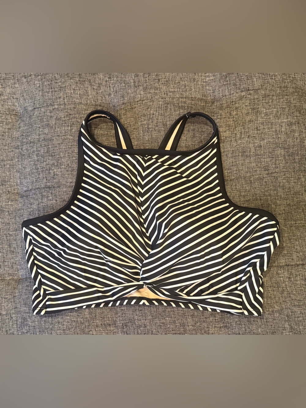 Kona Sol Black & White Striped High-Neck Sports Bralette